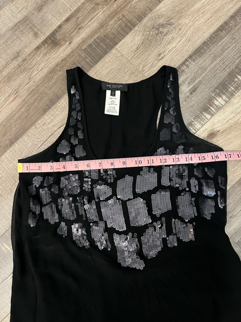Miss Me Black 100% silk Tank Top with Sequin Accents size M - Picture 6 of 7
